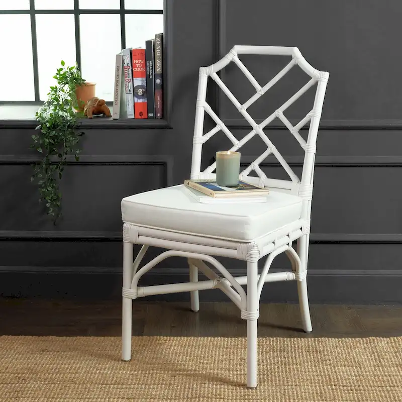 White / Brown / Natural Rattan Dining Side Chair, Set of 2