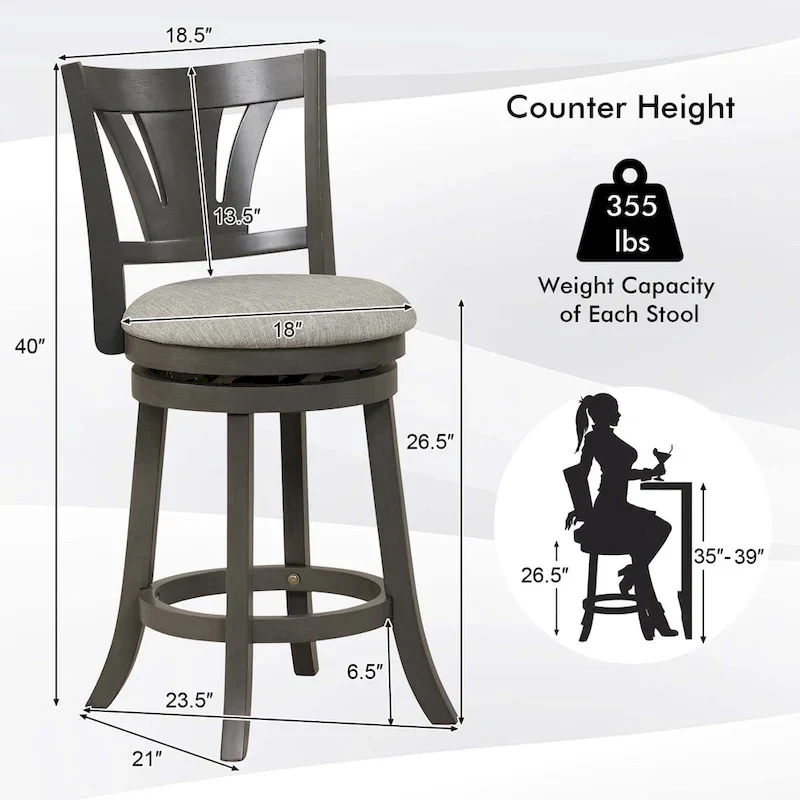 1/2/4 PCS 26.5 Swivel Bar Stool Counter Height w/ Rubber Wood Legs