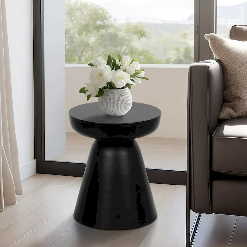 Black / Brown / Natural Brown / Dark Brown / White Acacia Wood Round Side Table with Cone-Shaped Base
