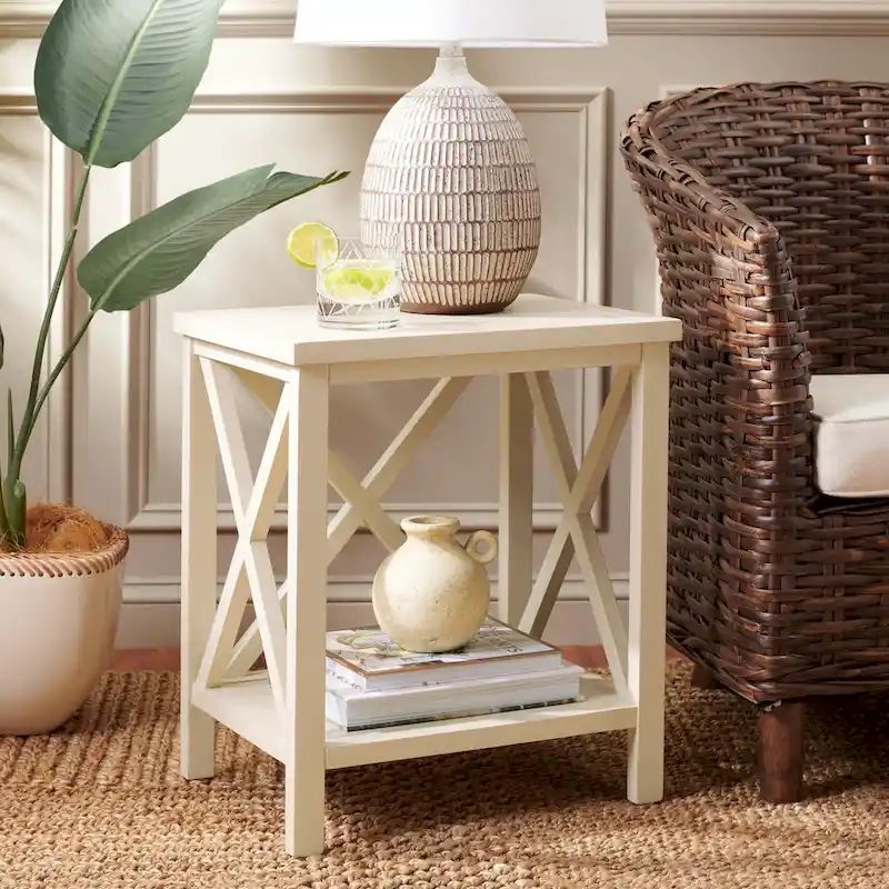 Cross Back End Table, Multi-Color (Black / Oak / Teal / Grey / White / Green), 1-Person Use