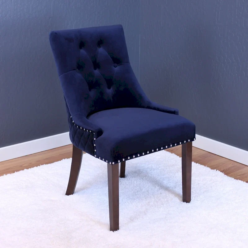 Set of 2 Tufted Velvet Dining Chairs with Poplar Wood Legs, Foam-Filled Upholstered Seat