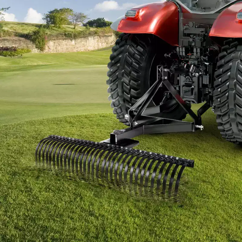 VEVOR Pull-Behind Thatch Remover, 60 Width, Equipped with 32 Durable Steel Prongs, Tractor-Compatible 3-Point Hitch Garden Rake, Black