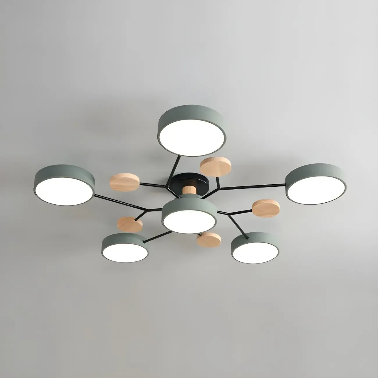 Large Gray Round Metal Semi-Flush Ceiling Light, 7-Light