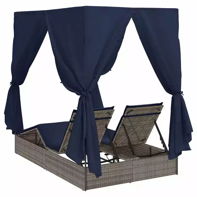 vidaXL Double Sun Lounger Grey 80.71 x 50.79 x 78.74 in Poly Rattan