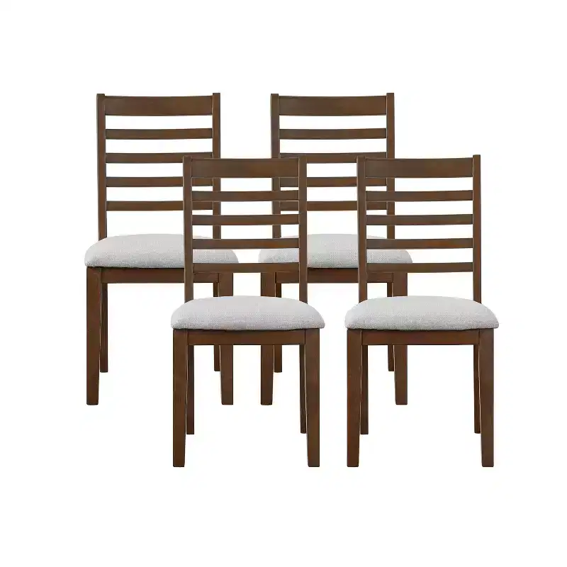 Set of 2/4 Farmhouse Dining Chairs Upholstered Dining Chairs Armless Chairs with High Ladder Back, Natural/Brown+Beige-ModernLuxe
