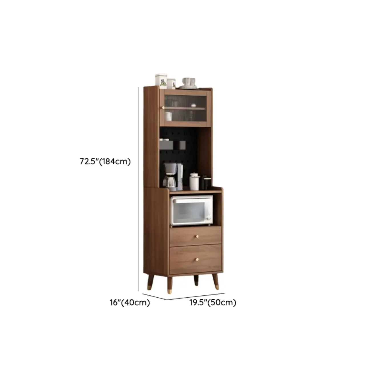 Compact Wooden Brown 2-Drawer Tall Sideboard with Hutch