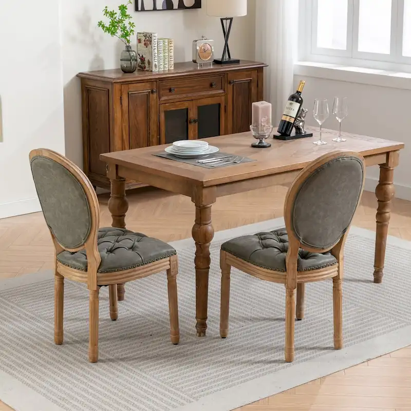 Mid-century Modern Dining Chairs Set of 4, PU Leather High-end Tufted Dining Room Chair with Nailhead Trim Solid Wood Legs