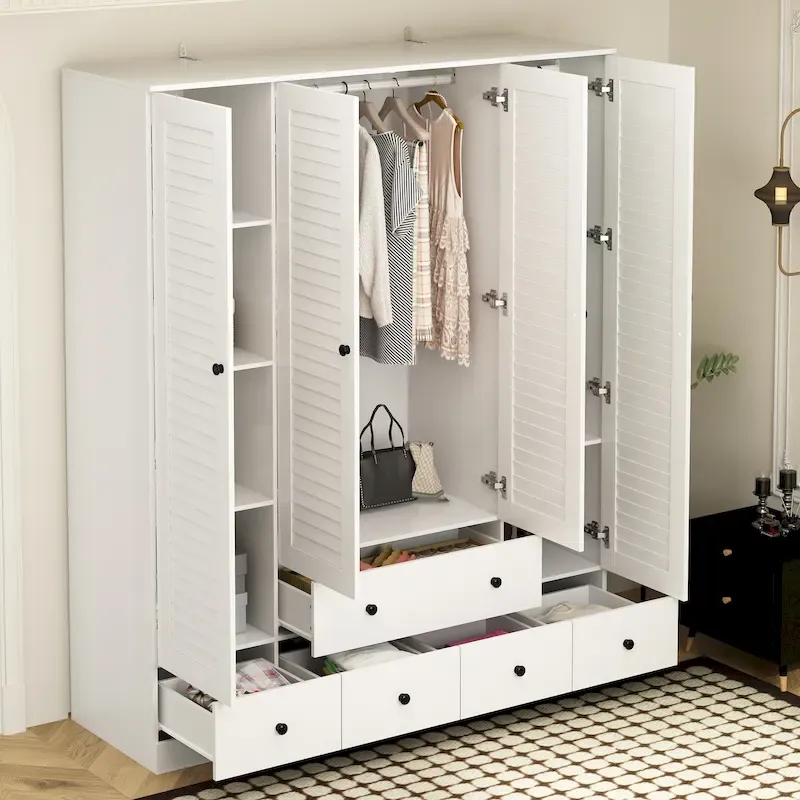 Wardrobe Armoire Closet 59W Large Freestanding Wardrobe Cabinet White