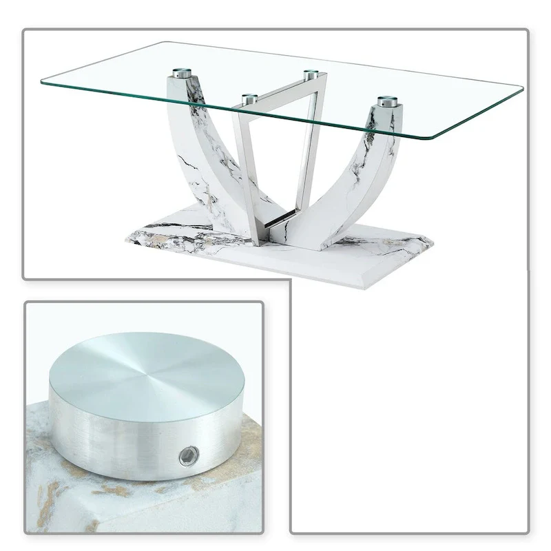 Modern Stylish Rectangular Coffee Table with Glass Top and Wooden Base