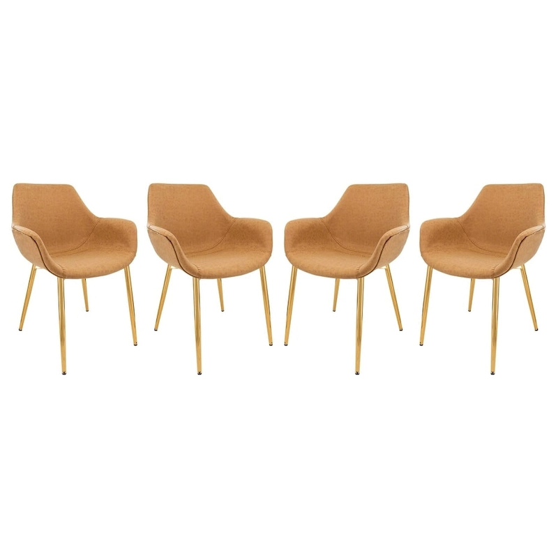 Markley Modern Leather Dining Armchair Set of 4 With Gold Metal Legs Accent Side Chair