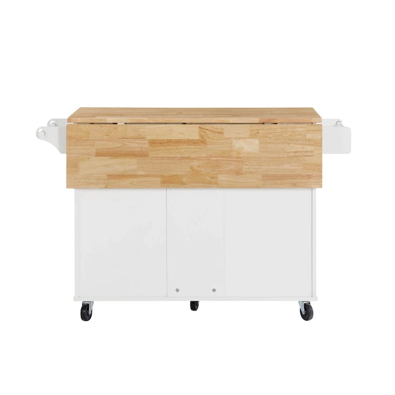 Kitchen Island with Drop Leaf Countertop and Rolling Cart
