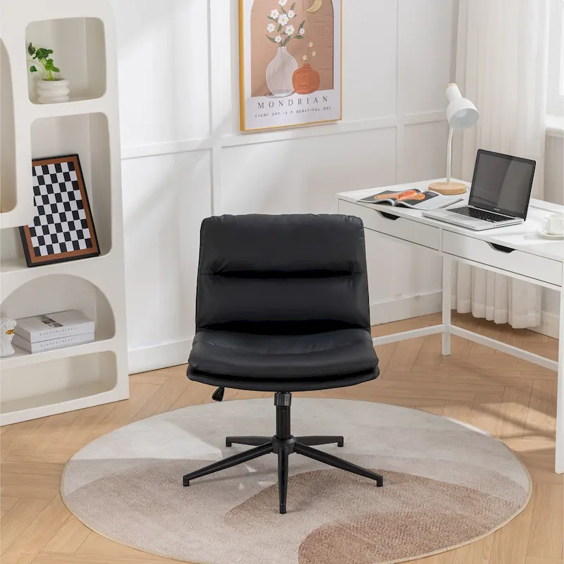 Roundhill Bizerte Adjustable Swivel Criss Cross Chair, Wide Seat Office Chair Vanity Chair