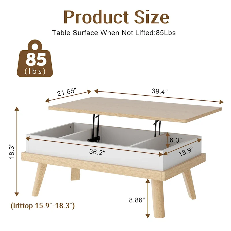 Futzca Wood Coffee Table with Hidden Compartment