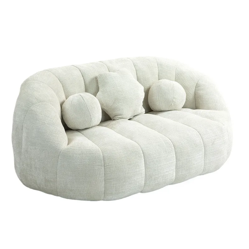 White 63.78 Chenille Lounge Chair with Foam Filling and Pillows