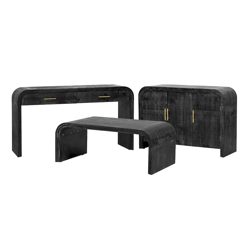 Unique Retro Silhouette Sectional Three-Piece Set Containing Sideboard, Console Table and Coffee Table, Suitable