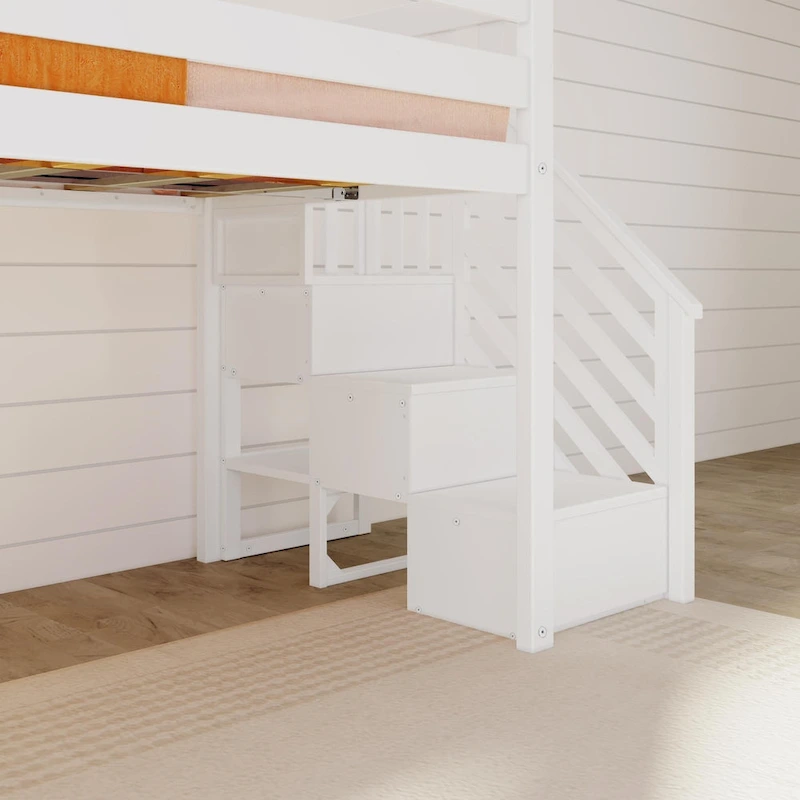Max and Lily Classic Twin Low Loft with Stairs, Easy Slide and Curtain