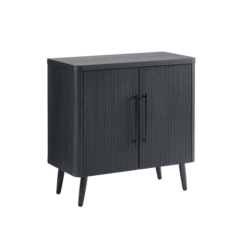 Wood Ribbed Accent Cabinet with Black Metal Legs - 32 inch TV Stand