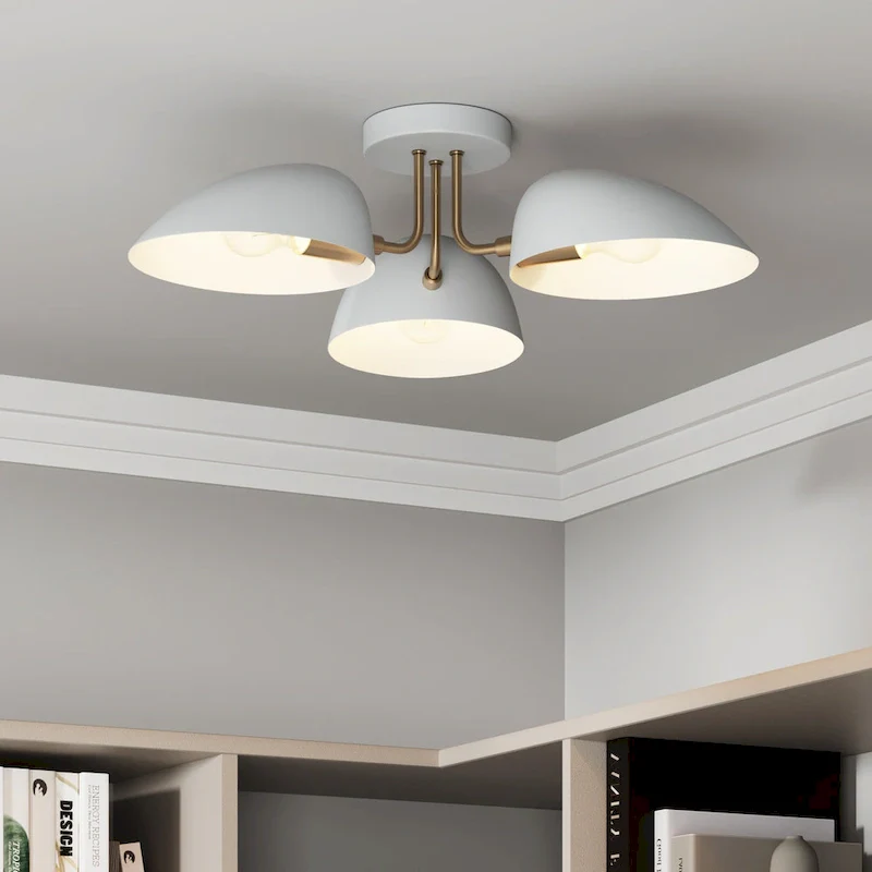 Nathan James Argo Semi Flush Ceiling Mount 3-Light Fixture with Retro Rounded Shade