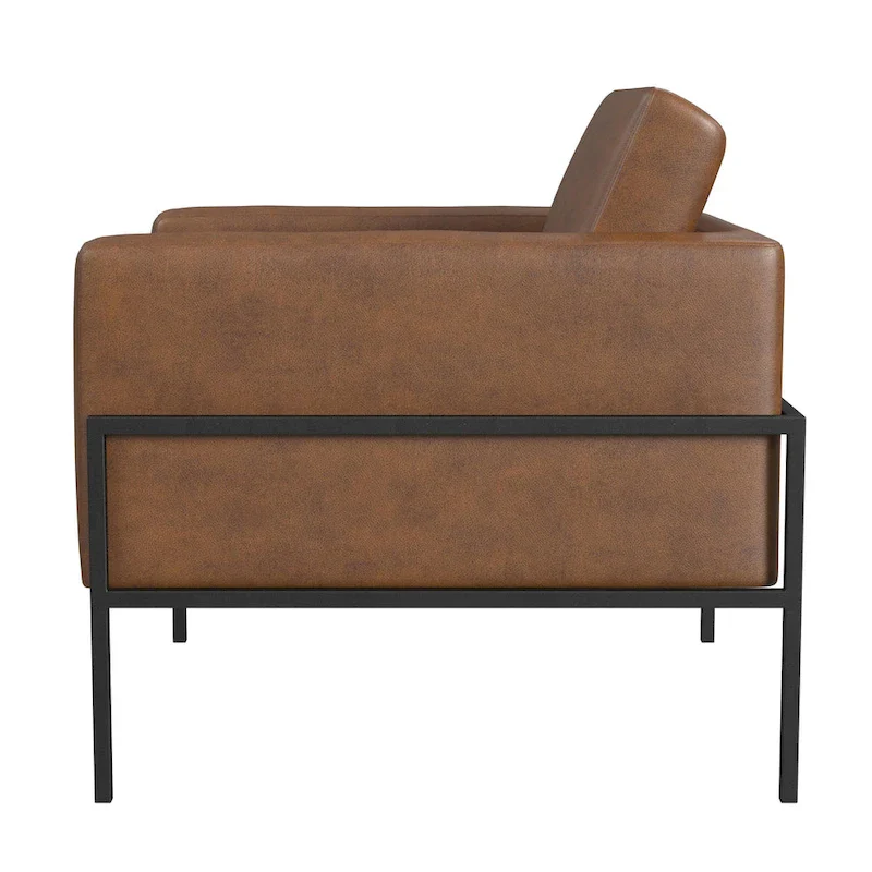Modern Upholstered Club Chair, Camel/Grey/Blue/Brown, Metal Frame, Single