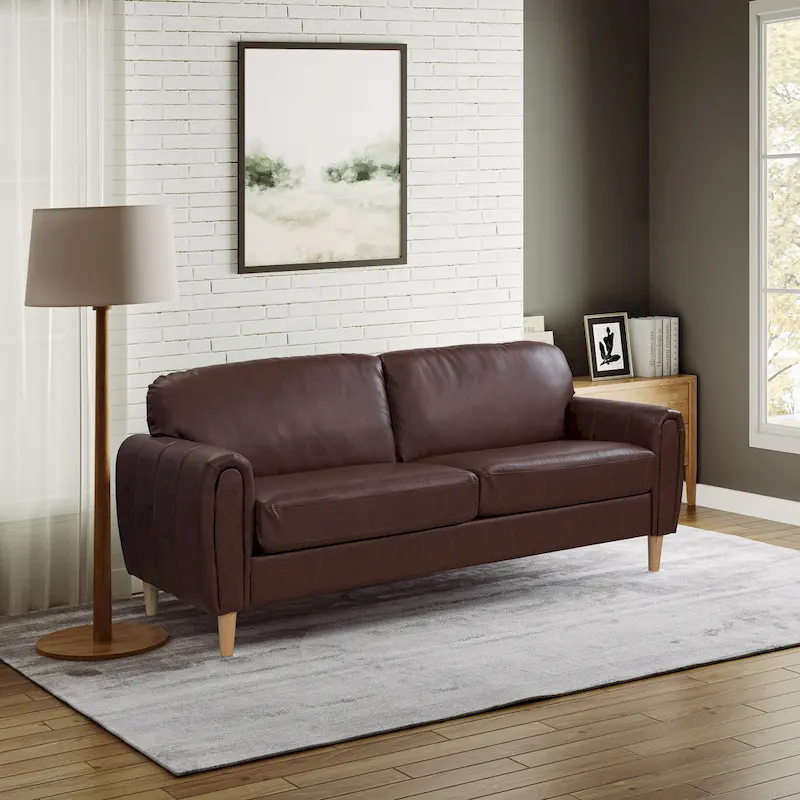 Classic Stationary Sofa with Upholstered Cushions – Neutral Tone, Living Room Couch