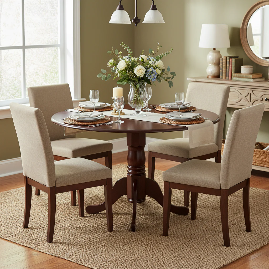 Round Dining Table with Drop Leaf and Pedestal Base - 42 Inch - Seats 4