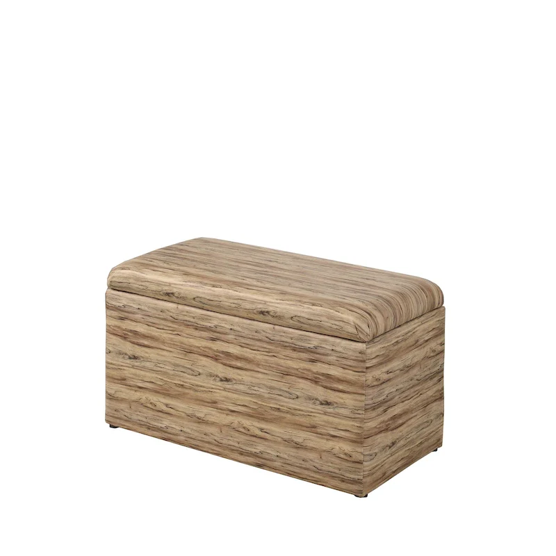 Beige/Gray/Blue/Brown Plaid Storage Ottoman 3-Piece Set with Wood Legs