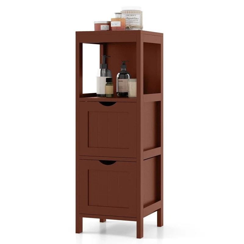 Grey / Brown / White Freestanding Bathroom Floor Storage Cabinet, 2-Drawer, 1-Person Assembly