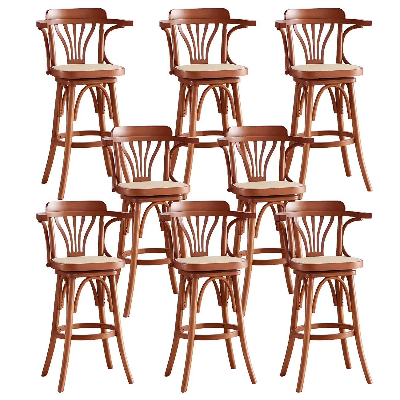 Timeless Square Rattan Wood Low Back Bar Stool in Brown/ Black