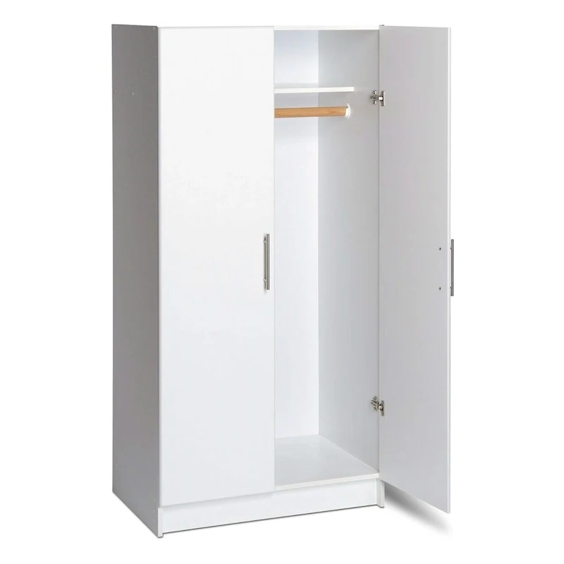 White 2-Door Wardrobe Cabinet with Hanging Rail and Storage Shelf - 20 x 32 x 65 inches
