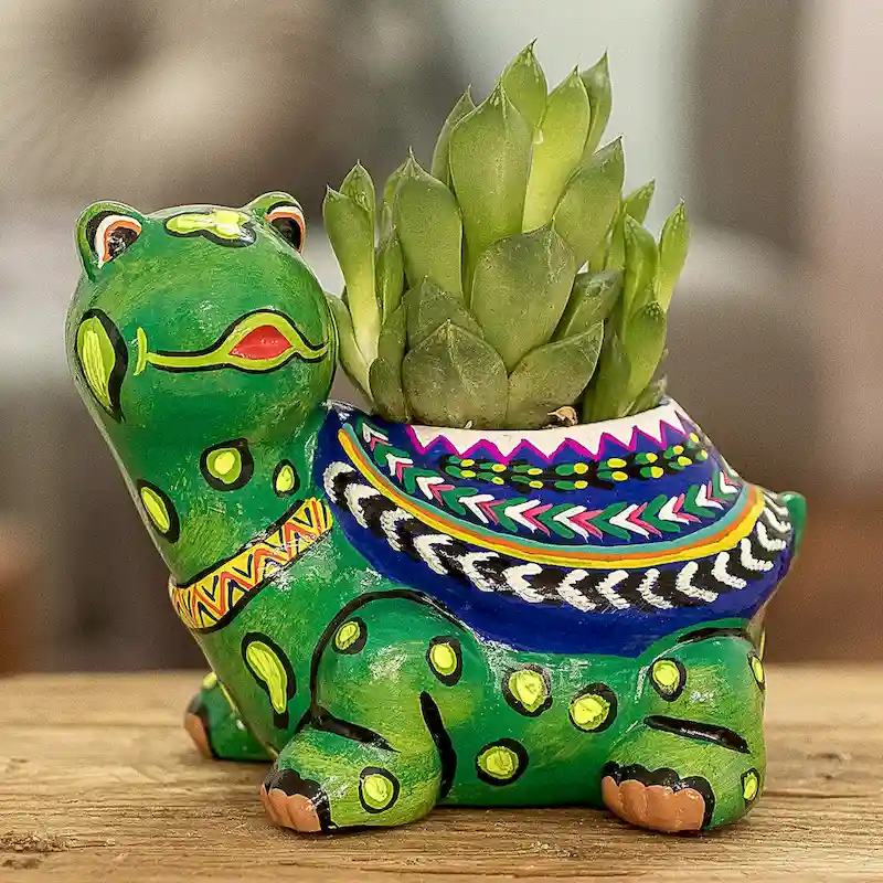 Novica Handmade Mountain Turtle Small Ceramic Flower Pot