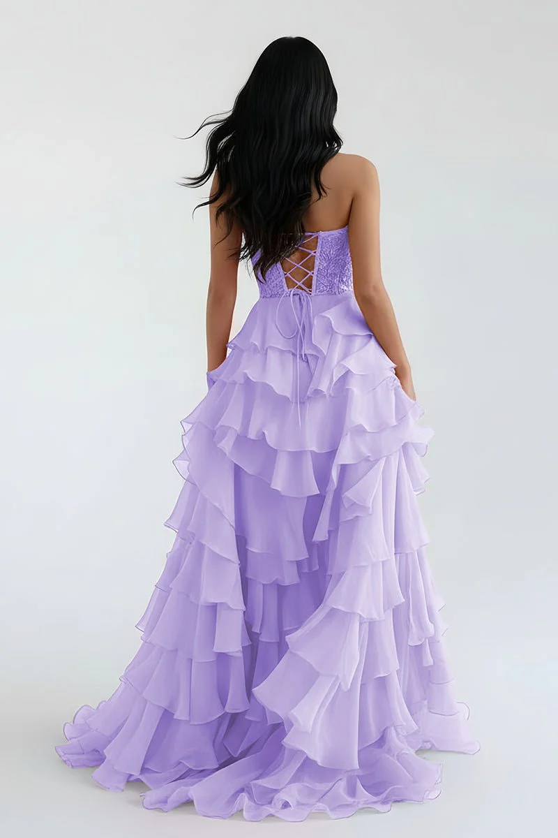 Royal Blue Chiffon Sweetheart Ruffle Tiered Long Prom Dress