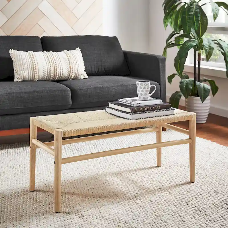 Giethoorn Solid Wood Bench with Weave Rope