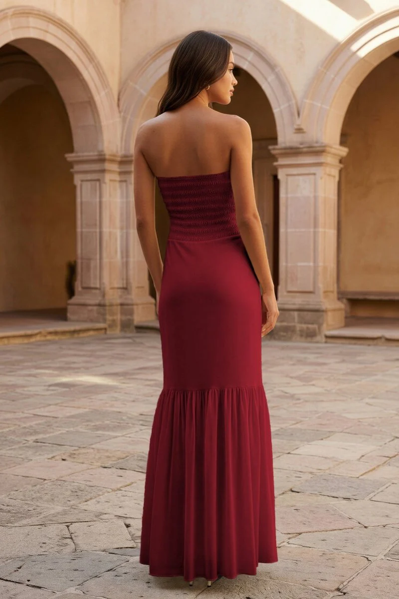 Yellow Strapless Sheath Chiffon Long Prom Dresses With Ruffles