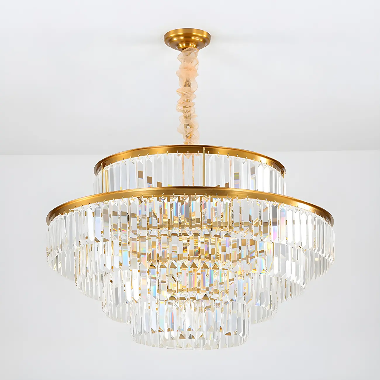 Gold Crystal Cylinder Tier Circle Chandelier