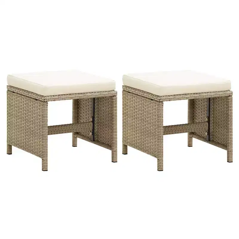 vidaXL Patio Furniture 2 Pcs Outdoor Patio Stool with Cushions Poly Rattan