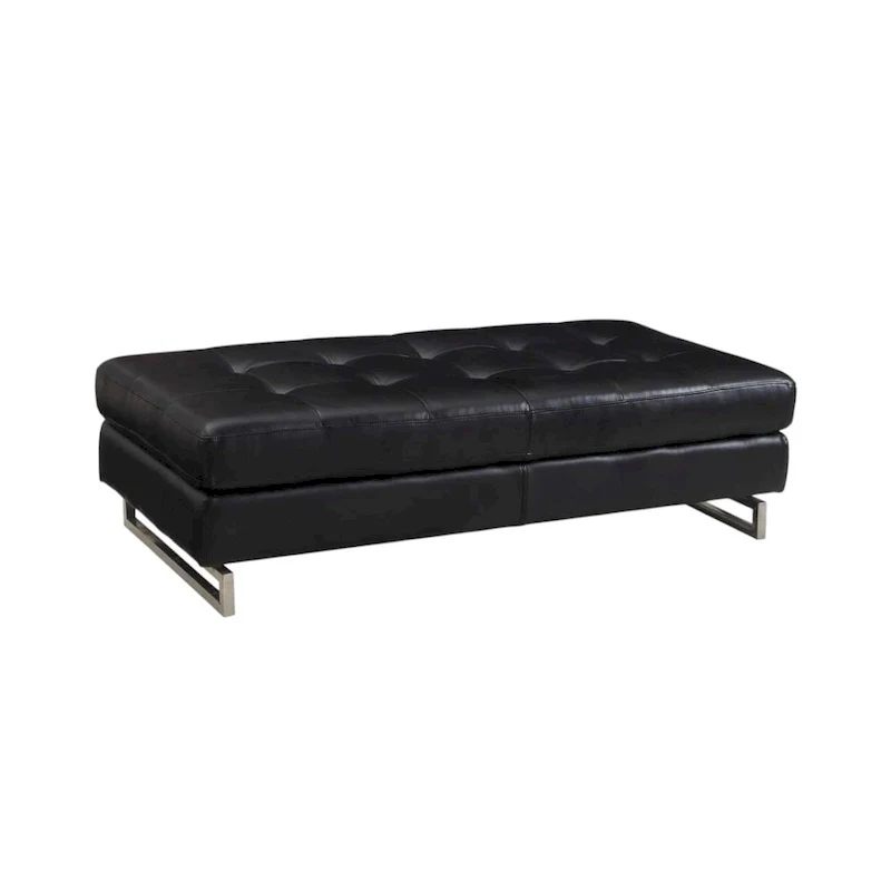 HomeRoots 63  Black Tufted Faux Leather and Silver Ottoman