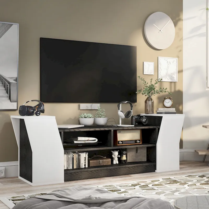 Contemporary 71-inch 3-Open Shelf TV Console by