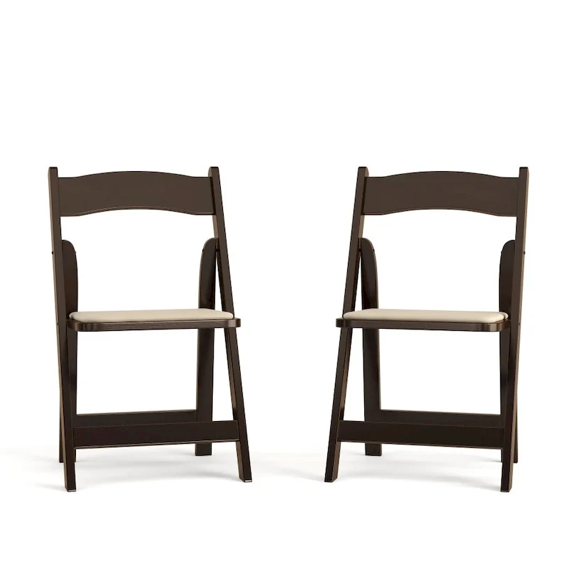 Wood Folding Chair with Vinyl Padded Seat (Set of 2)