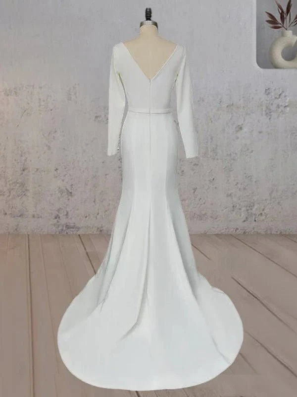 Mermaid Scoop Neck V Back Satin Wedding Dress