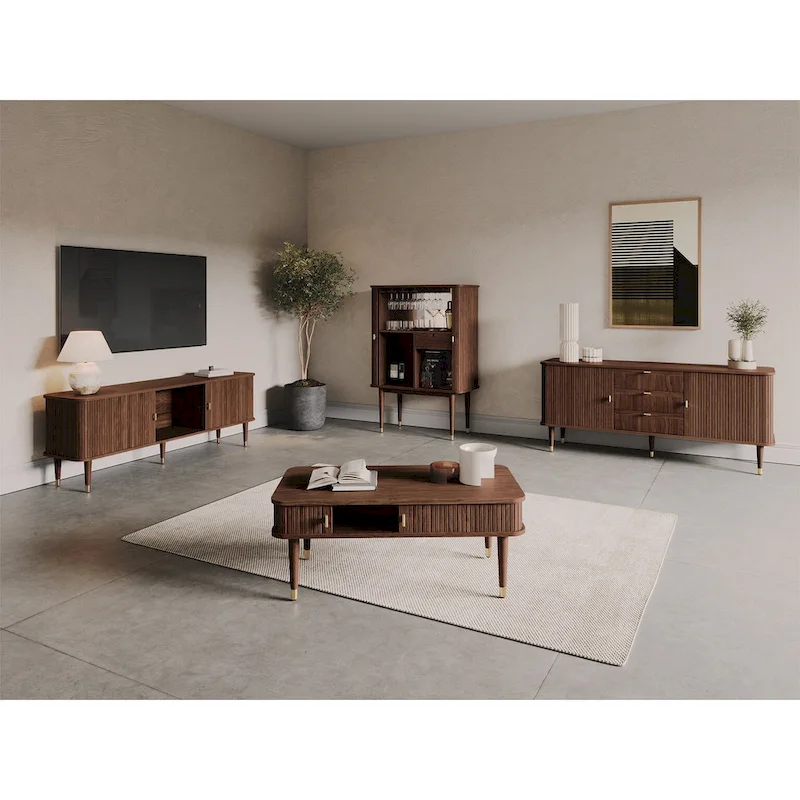 Walnut Wood Sideboard with 3 Drawer Mid Century Modern