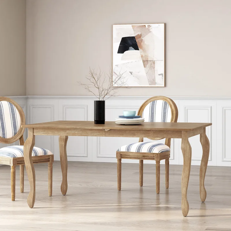 Natural Brown / Gray Expandable Dining Table with Butterfly Leaf, Seats 6–8