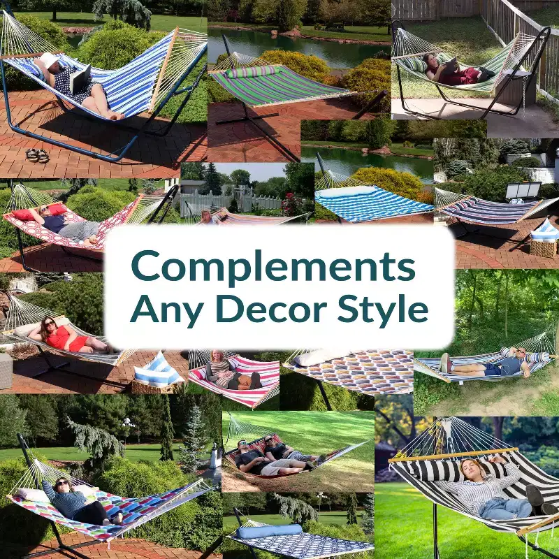 Sunnydaze Double Quilted Fabric Hammock with Universal Steel Stand - 450-Pound Capacity