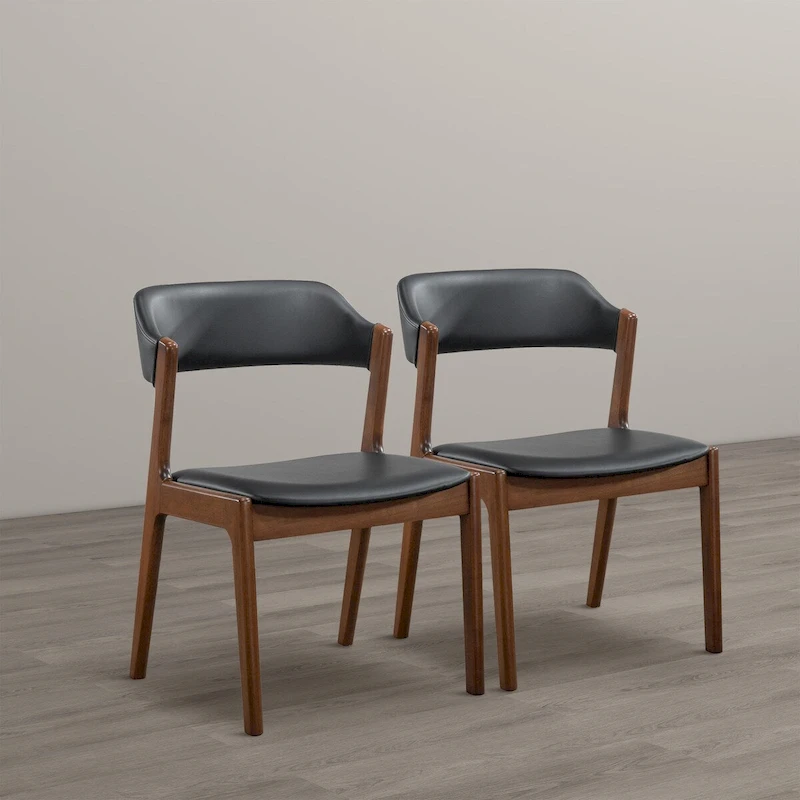 Duluth Contemporary Dining Chairs in Black Vegan Leather ( Set of 2)