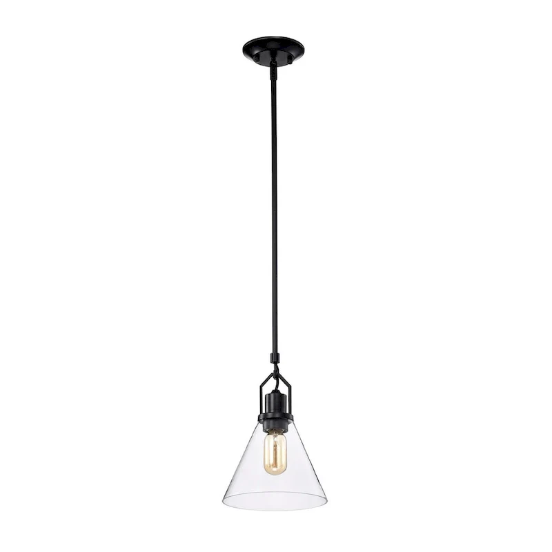 Matte Black 1-Light Mini Pendant with Clear Cone Glass Shade