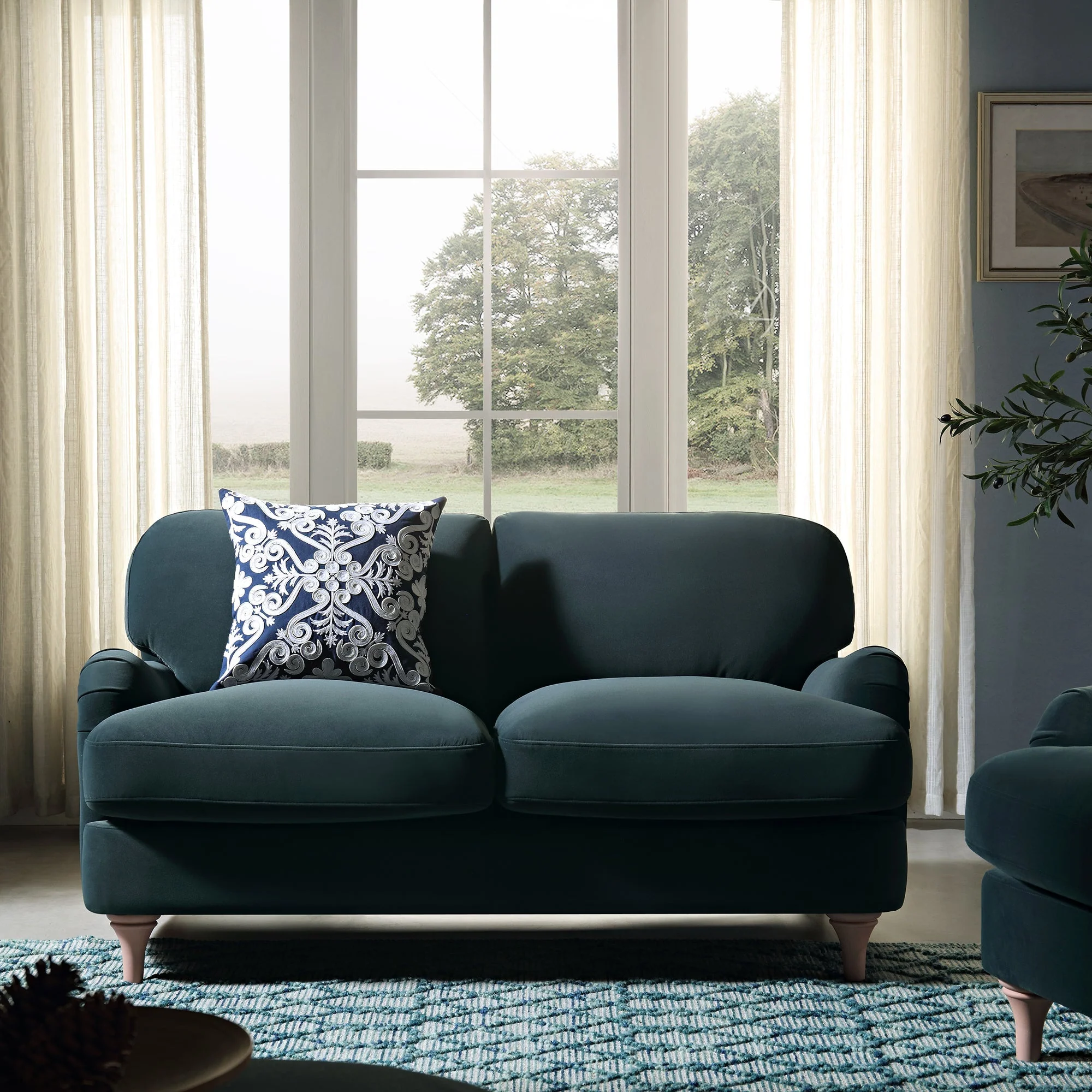 Aegean Blue Velvet Sofa, 2-Seater
