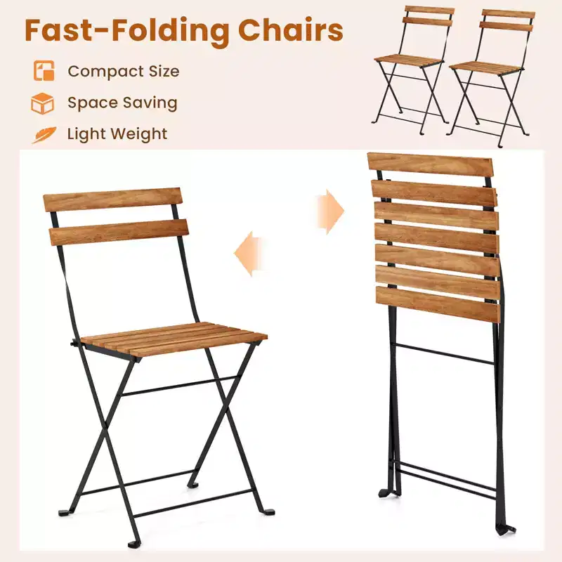 Costway 5 PCS Patio Acacia Wood Dining Set w/ 4 Folding Chairs Slatted Seat & Tabletop