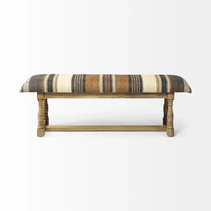 Greenfield I Brown & Beige Patterned Jute w/ Wood Frame Accent Bench - 59W x 14.3D x 19H
