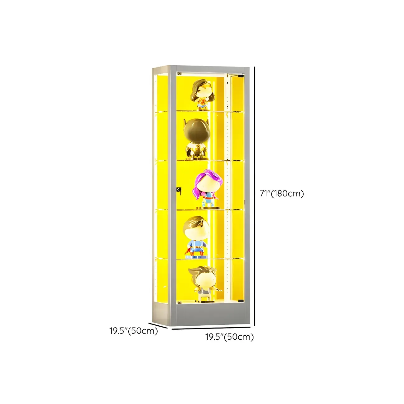 Adjustable Shelves White Glass Locking Curio Cabinet