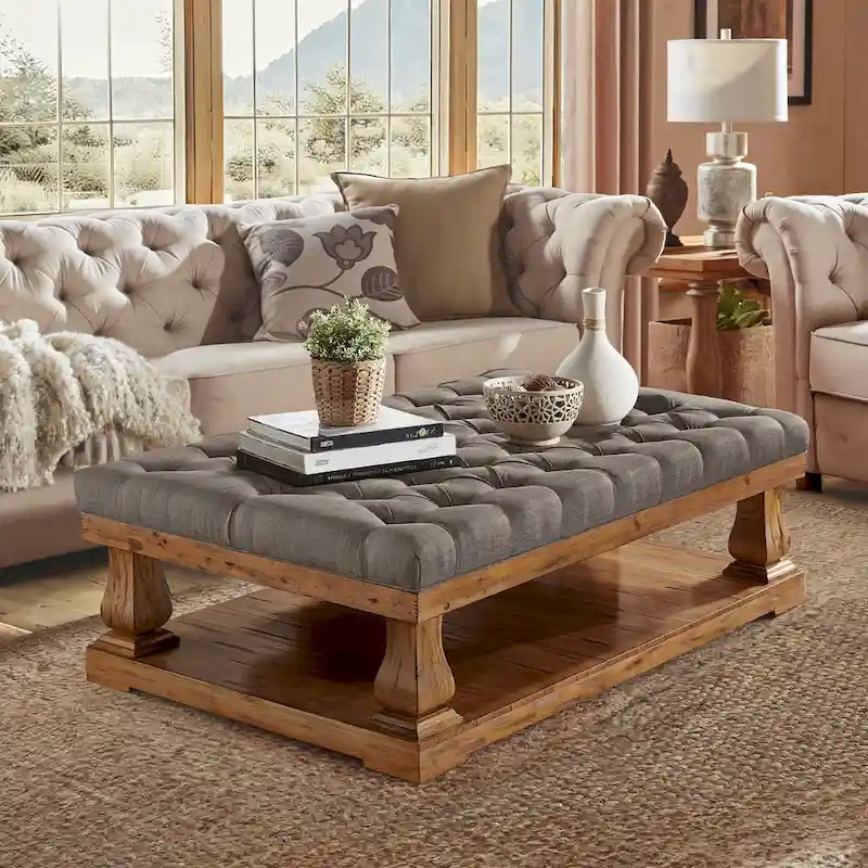 Gdansk Linen Baluster Rectangular Ottoman