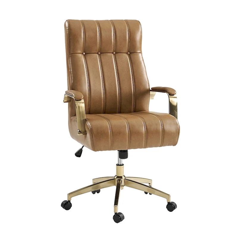 Mid-Century Modern Vegan Leather Office Chair - Swivel Tilting Ergonomic Desk Chair with Channel Tufted Design & Adjustable Height